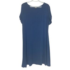 Chico's Blue Twist-Sleeve T-Shirt Jersey Stretch Knit Relaxed Fit Dress Sz Large